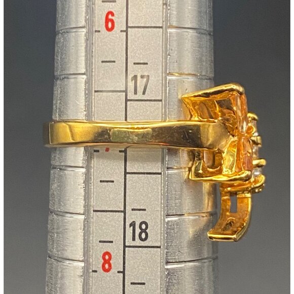 18K GE Gold Plated Dragonfly Ring Champagne CZ Size 7 Red Velvet Rose Gift Box - Picture 6 of 8